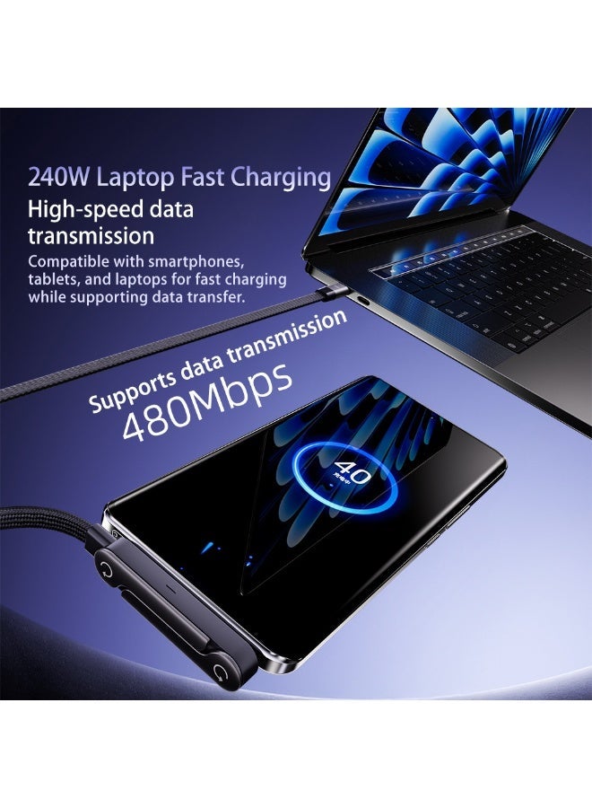 BASEMO Sideways Phone Charger, 2-in-1 Invisible Holder Charger Cable, 240w Fast Charging Cord with Built-in Phone Stand for Smartphones Tablets (C-C,1pcs) - Image 4